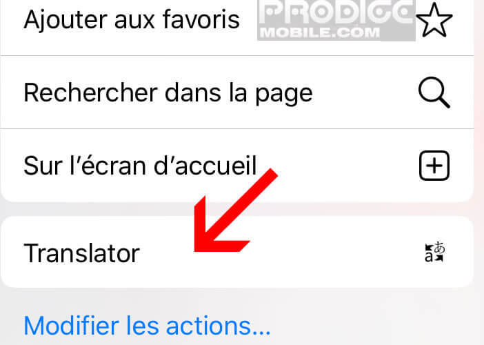 Lancez l’option Translator depuis la fonction partage de Safari