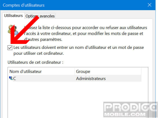 Bloquer l’utilisation du mot de passe au lancement de Windows