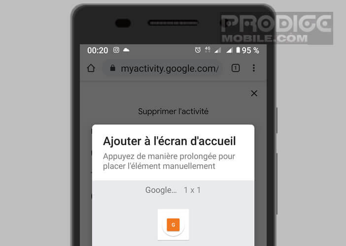 Créer un raccourci pointant directement vers Google mon activité