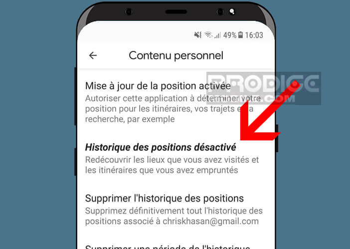 Désactiver l’historique de vos déplacements