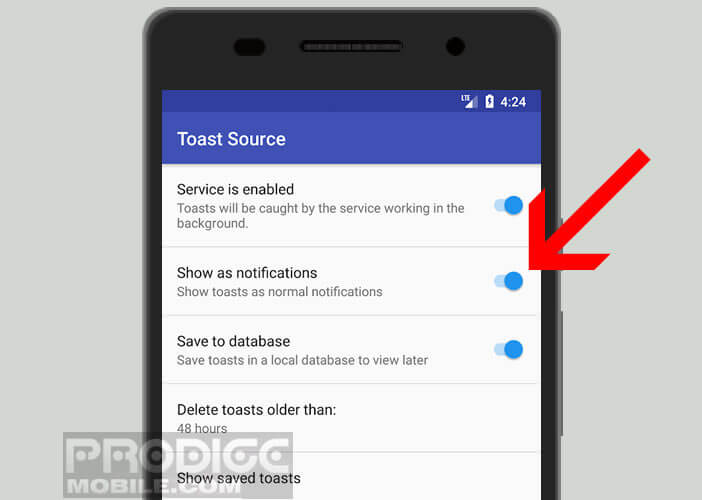 Paramétrer l’application Toast source