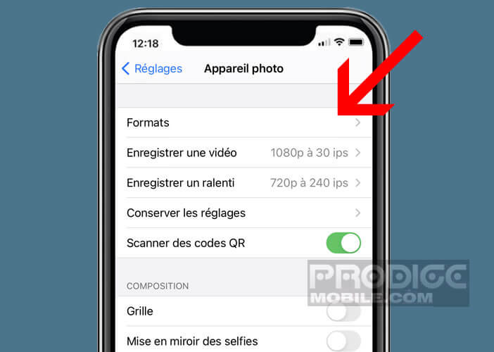 Changer le format d’enregistrement de l’appareil photo