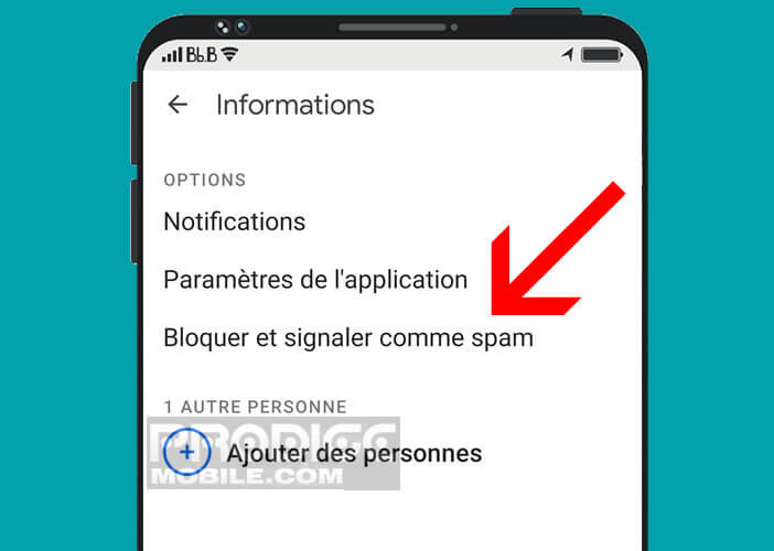 Ajouter un SMS dans votre blacklist en le signalant comme spam