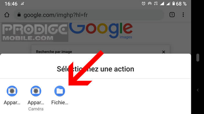 Choisir un fichier image dans la mémoire de stockage de votre smartphone