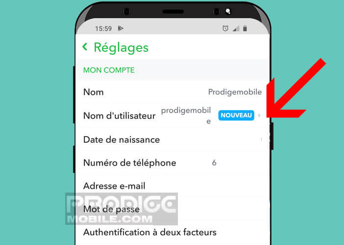 Ouvrez la fenêtre de configuration de votre compte Snapchat