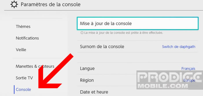 Lancez la mise à jour de l’OS de la console Nintendo