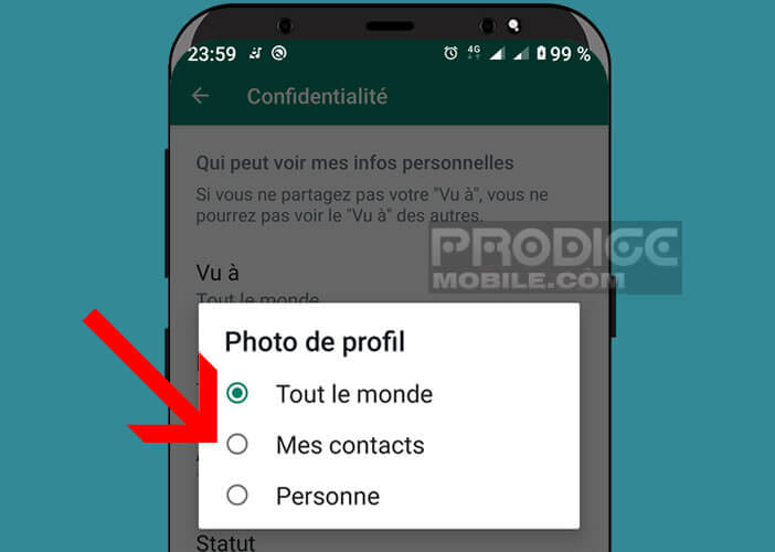 Sélectionnez les personnes qui peuvent voir vos informations personnelles sur WhatsApp