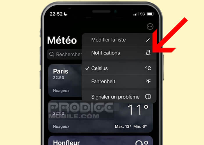 Recevoir des alertes météo sur son téléphone Apple