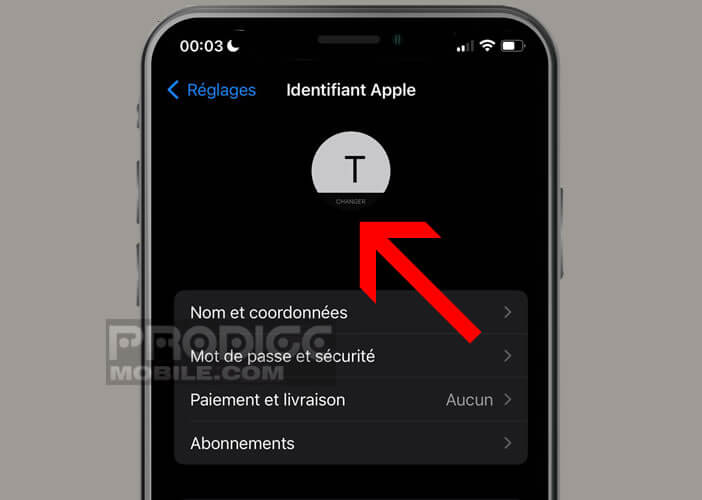 Modifier l’avatar liée à votre Apple ID