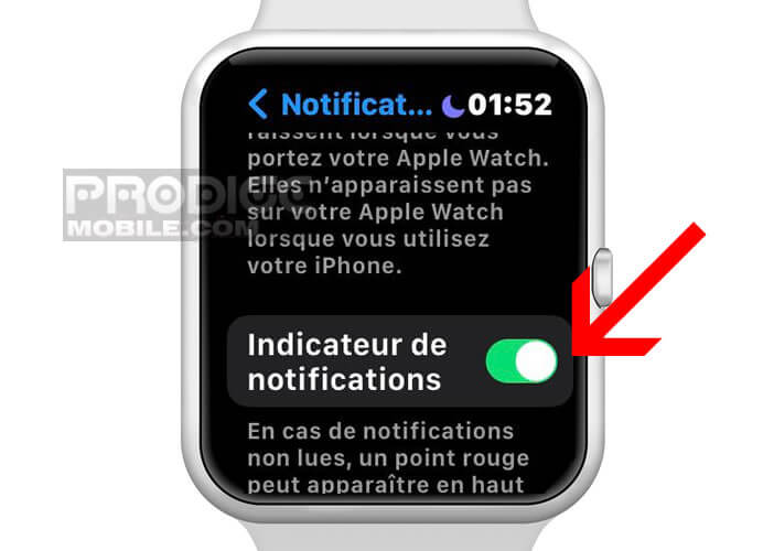 Désactiver la fonction indicateur de notifications sur sa montre