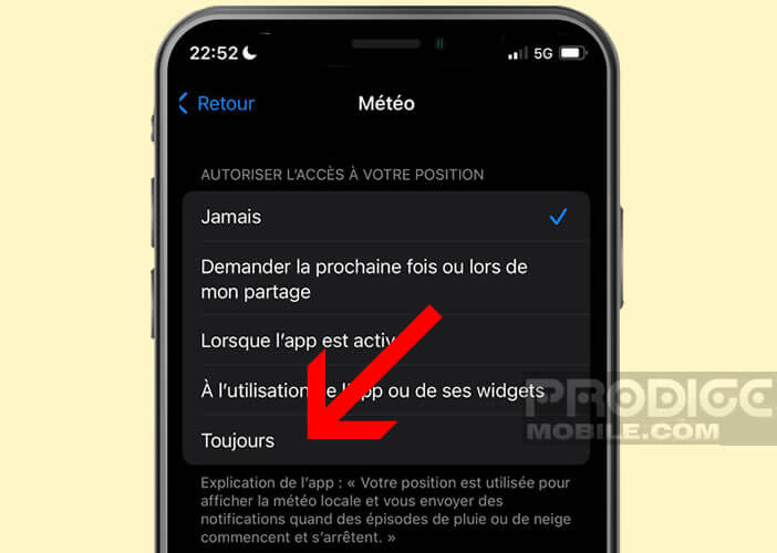Autoriser l’application Météo à accéder à votre position