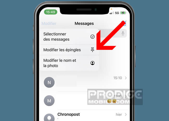 Modifier le système d’épingles dans l’application Messages
