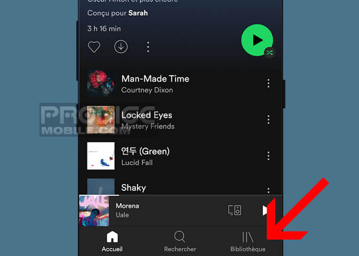 Ouvrez la section bibliothèque sur l’application Spotify