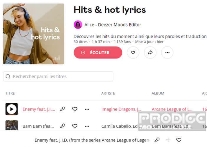 Tester la fonction de traduction sur la playlist Hot Lyrics