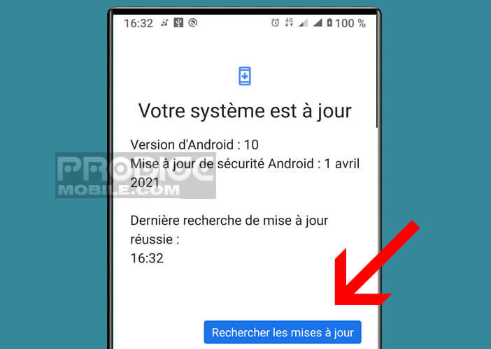 Lancez une recherche de mise à jour sur un smartphone