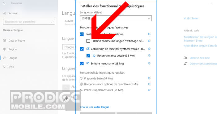 Désactiver la fonction définir comme langue d’affichage sur le PC