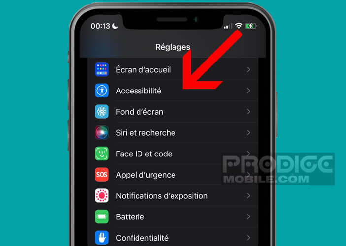 Accéder aux paramètres d’accessibilité de iOS
