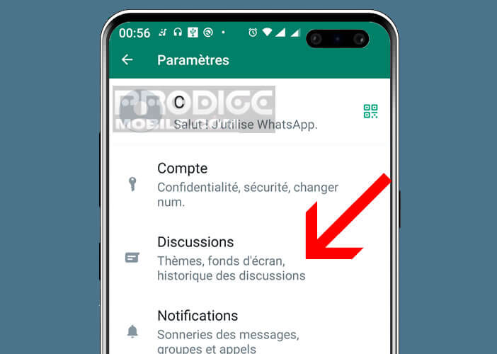 Ouvrir les paramètres de discussions de l’application de messagerie