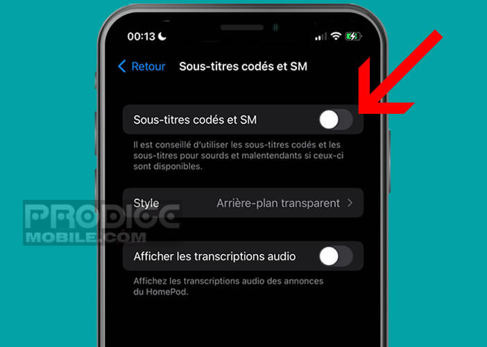 Désactiver l’option sous-titre codé et SM dans les paramètres de l’iPhone