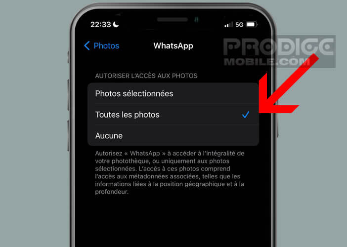 Autoriser l’accès à toutes les images enregistrées dans votre iPhone