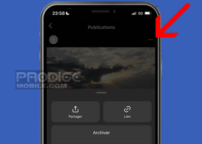 Ouvrez le menu des options liées à votre publication