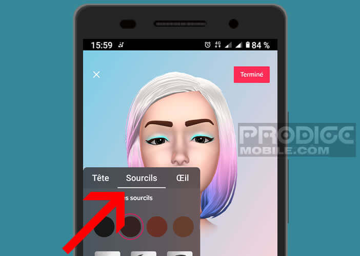 Modifier la forme des sourcils de votre avatar