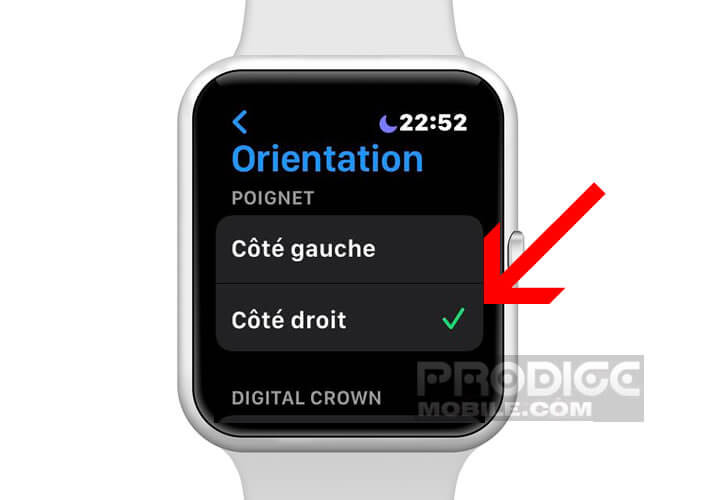 Activer le poignet droit sur l’Apple Watch