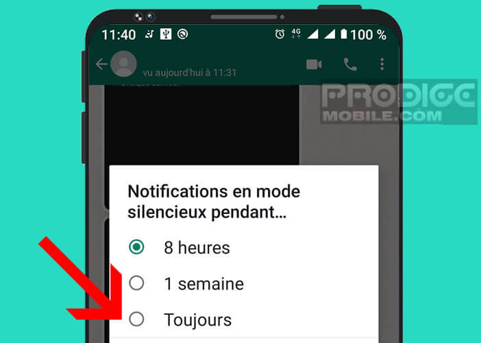 Activer le mode de notification silencieuse de WhatsApp