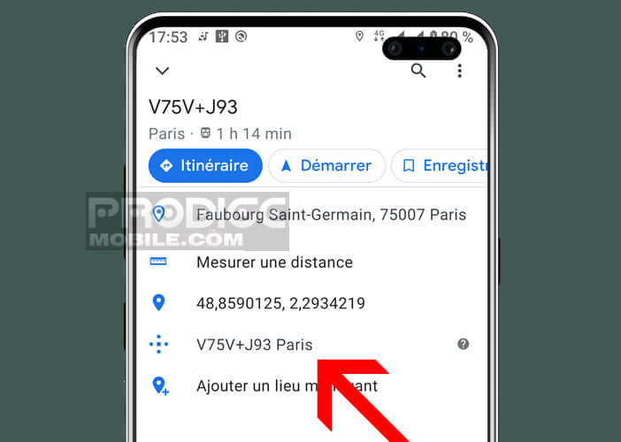 Afficher le Plus Code d’un lieu sur l’application Google Maps