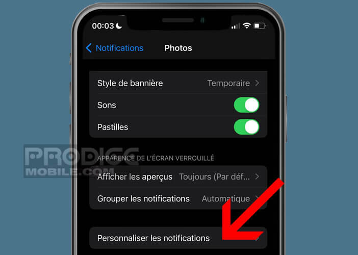 Personnaliser les notifications de l’App Photos