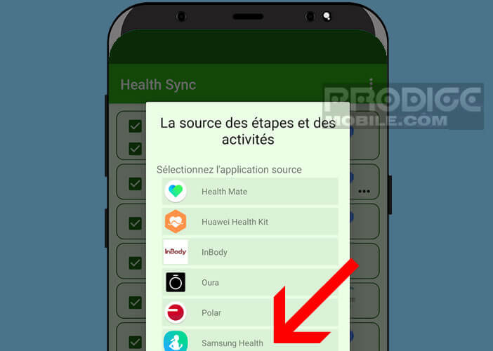 Sélectionnez l’application source des données d’activité