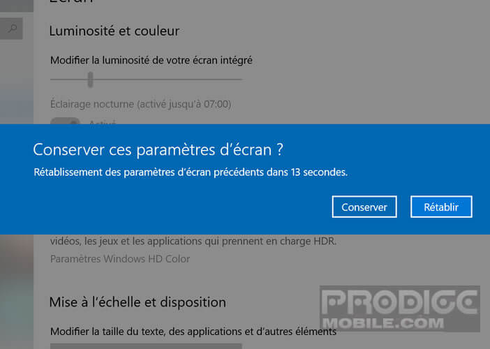 Enregistrer les modifications des paramètres de votre écran