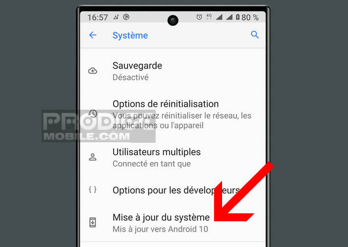 Procédure pour la mise à jour de l’OS de Google