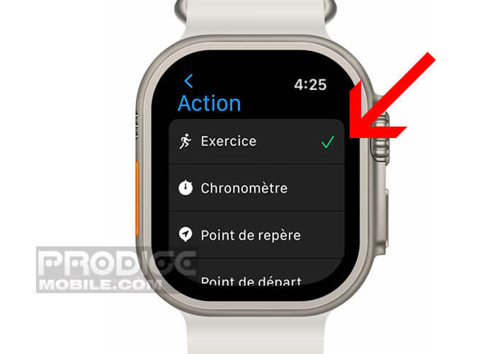Définir la fonction exercice sur la montre connectée