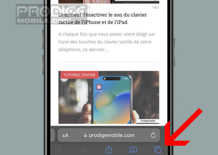 Ouvrir le menu de gestion des onglets dans Safari iOS 16