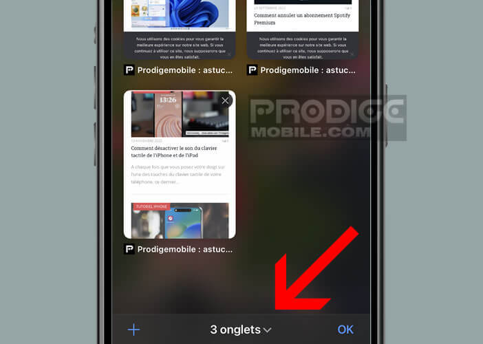 Afficher le nombre de fenêtre web ouvertes dans votre navigateur pour iPhone