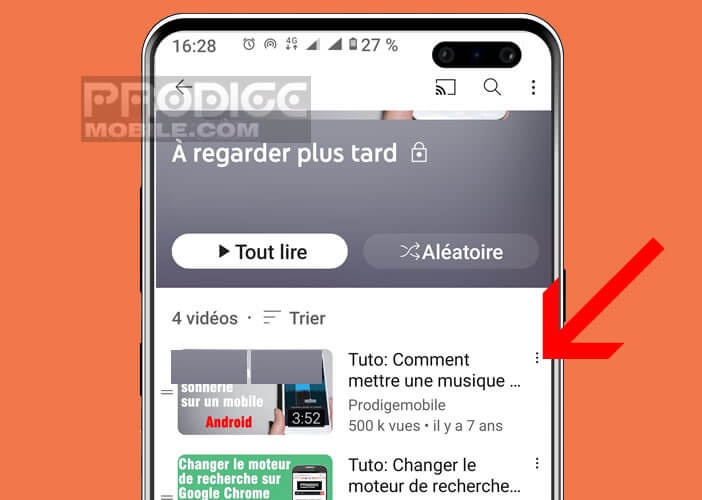 Utiliser le bouton menu de la liste de lecture