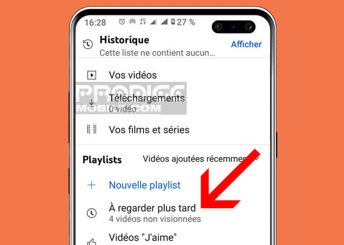 Retrouver les vidéos enregistrés dans la rubrique A regarder plus tard