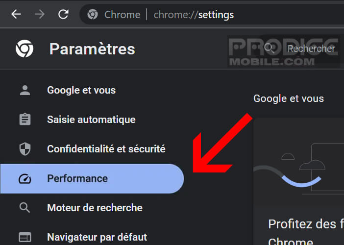 Google Chrome s’enrichit d’une nouvelle section Performance dans les paramètres