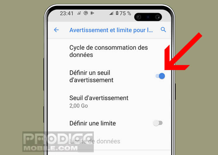 Configurer un seuil d'avertissement pour surveiller votre consommation de données