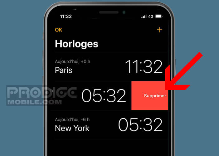 Supprimer l’horloge préalablement configuré sur votre smartphone