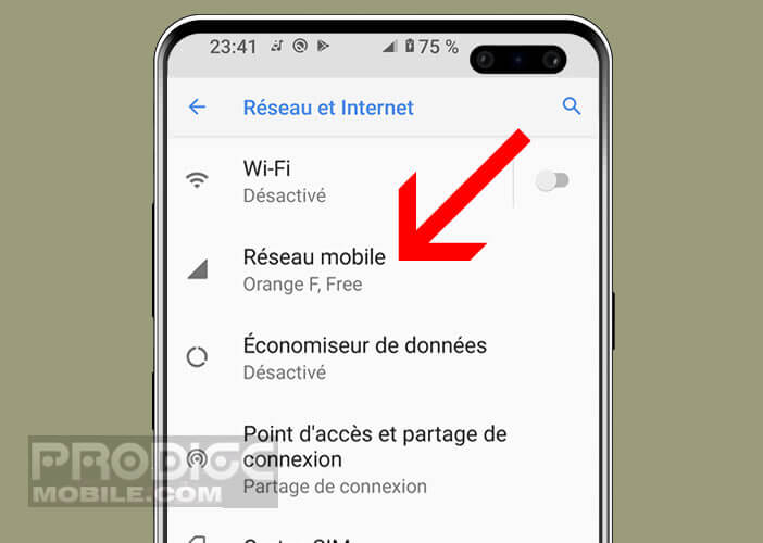 Ouvrir les paramètres gérant l’utilisation de données sur un téléphone