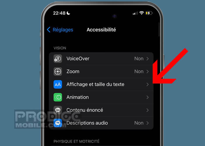 Modifier l’affichage des caractères depuis le menu Accessibilité de l’iPhone