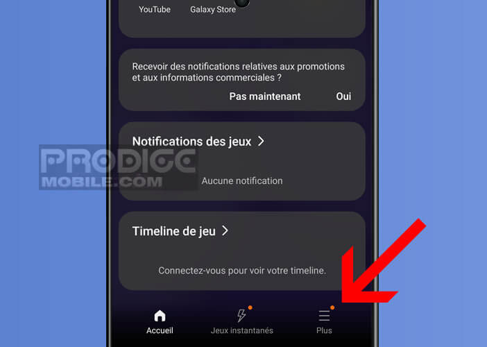 Ouvrir la section Plus du Game Launcher