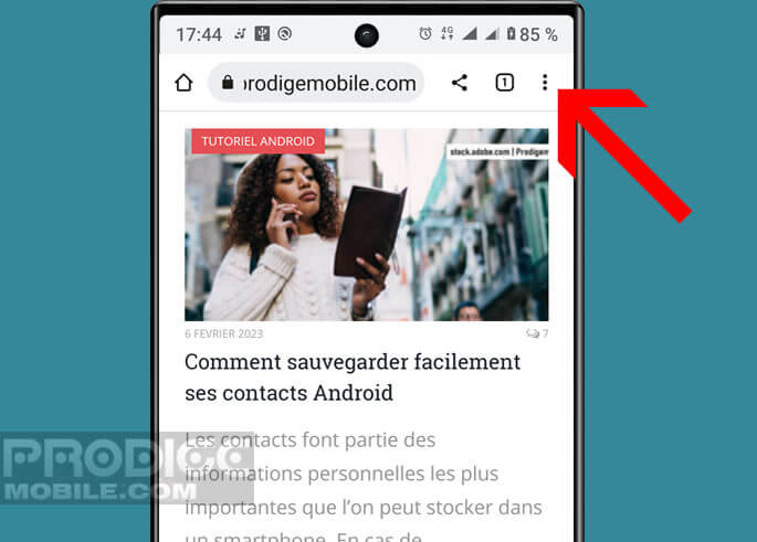 Utiliser le bouton menu du navigateur Chrome pour afficher les paramètres