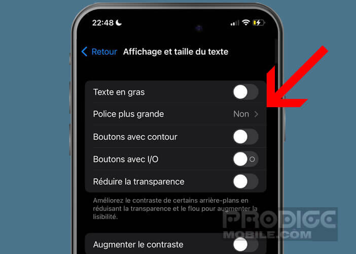 Activer l’option Police plus grande