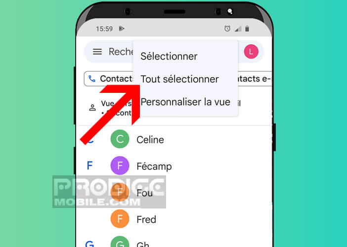 Sélectionner toutes les fiches contact de votre répertoire téléphonique