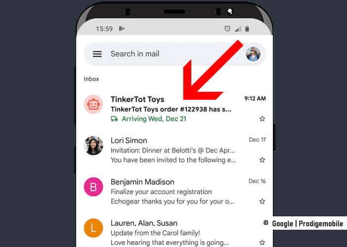 Afficher le suivi de vos commandes internet en haut de la boite de réception de Gmail