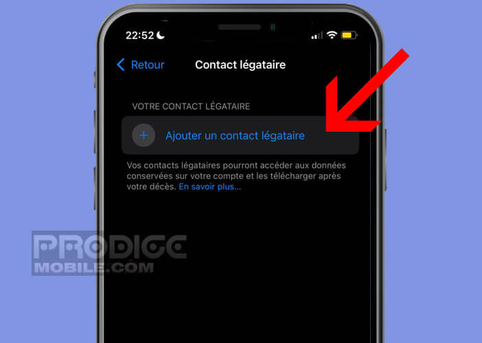 Ajouter un contact légataire sur son iPhone