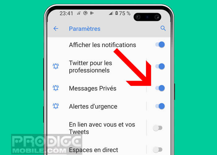 Filtrer les différents types de notifications d’une application